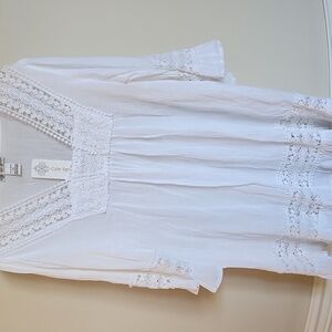 NEW Cute Options White Cotton Tunic Top Crochet Accents Extra Large XL Blouse